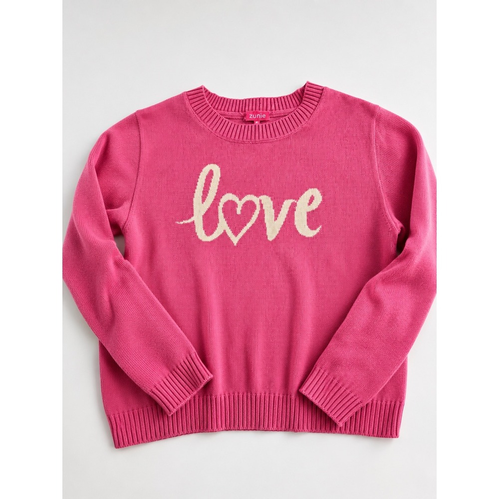 Zunie Girl Pink Love Heart Graphic Knit Sweater Kids Large 10/12 NT7429S5Z